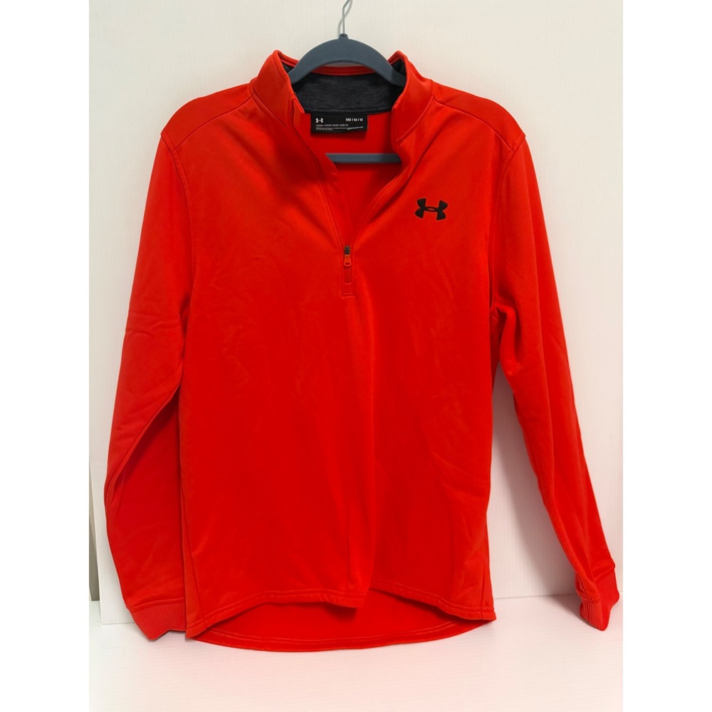Under Armour Mens Loose Fit Quarter Zip Pullover Orange Athletic Shirt Medium